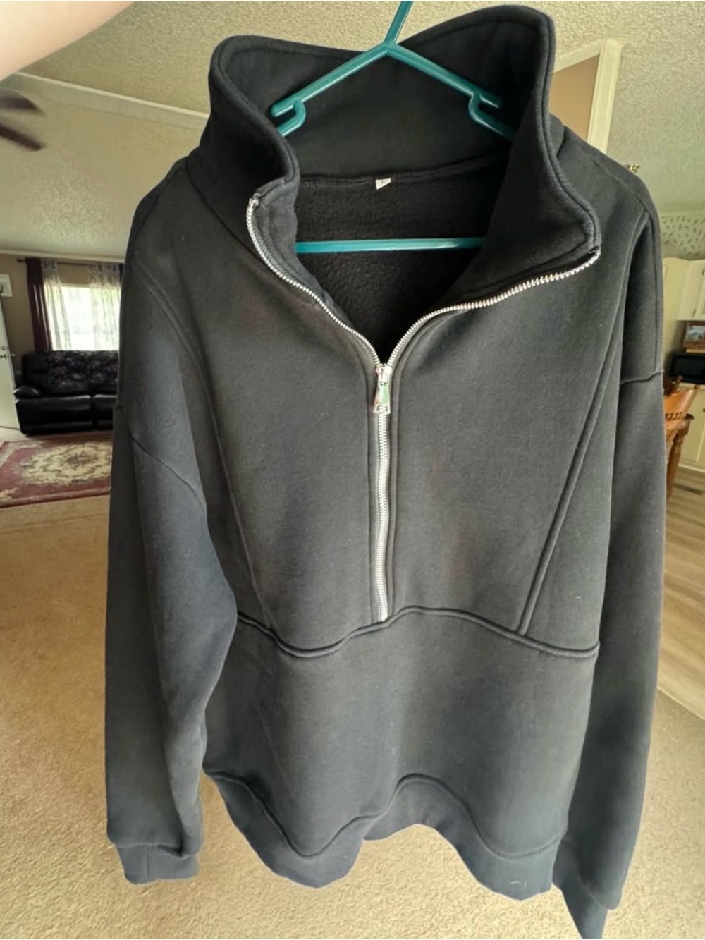 Men's Black Half-Zip Fleece Pullover Sweater
